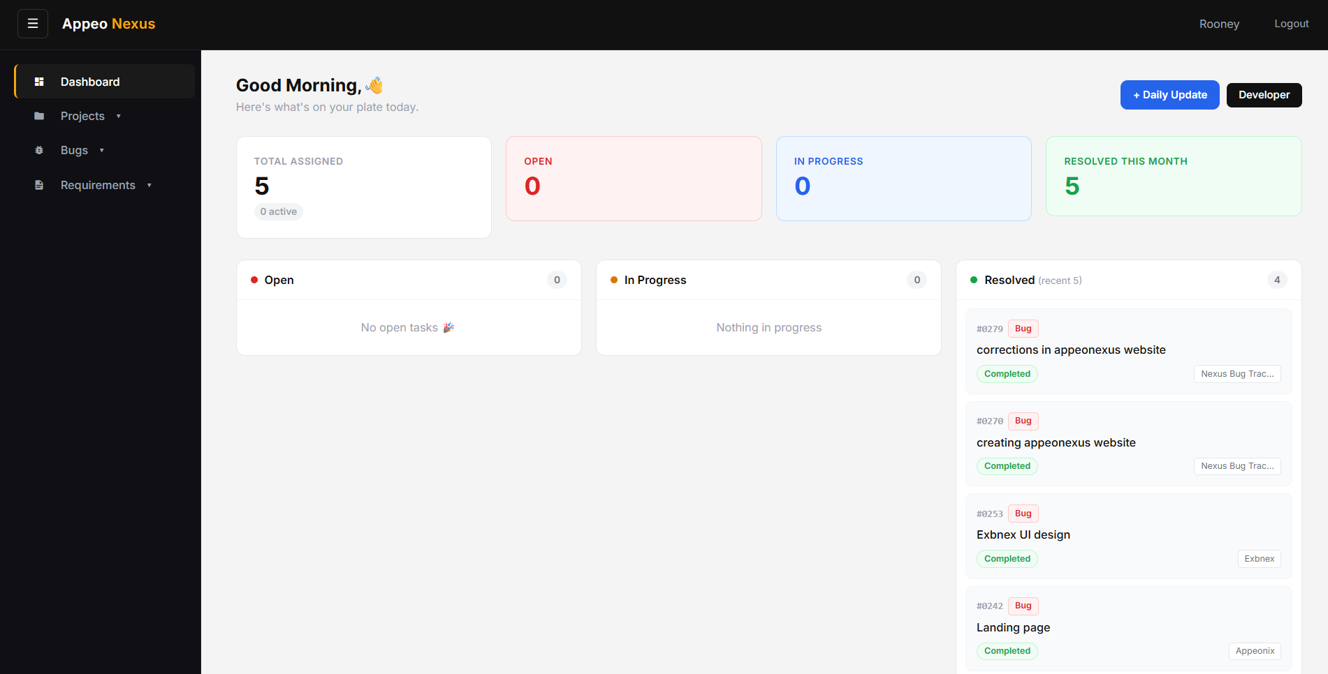 APPEO NEXUS ticketing and issue tracking platform dashboard